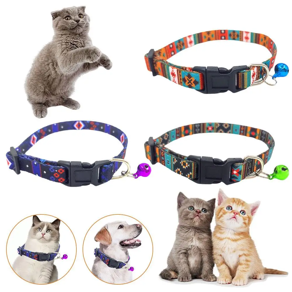 Cat Collar With Bell Separation Adjustable Tribe Aztec Accessories Kitten Universal Pattern Cat Puppy Anti-loss Southwest C X2U9