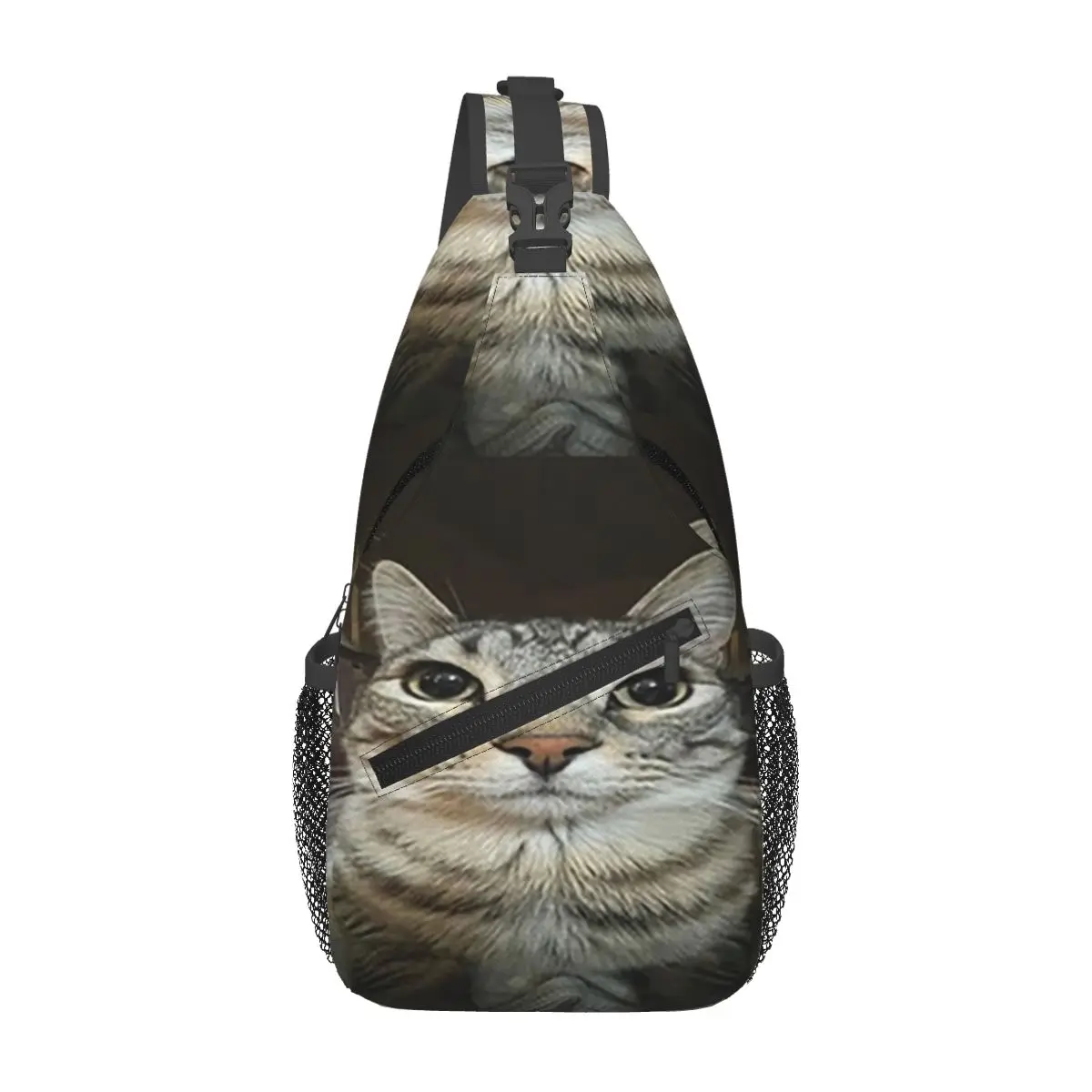 Cat Looking Directly At You Chest Bag Men Sling Crossbody Backpack Chest Bag Traveling Hiking Daypack Shoulder Bag