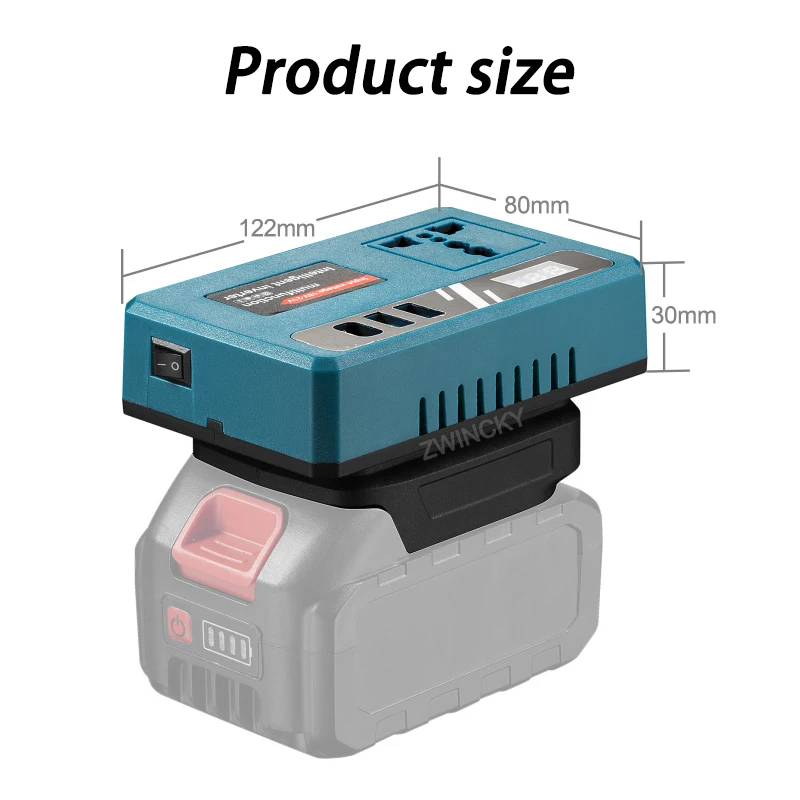 Convertitore di potenza DC 18V a 220V Adattatore inverter Convertitore di alimentazione per elettrodomestici per Makita/Dewalt/Milwaukee Campo all'aperto