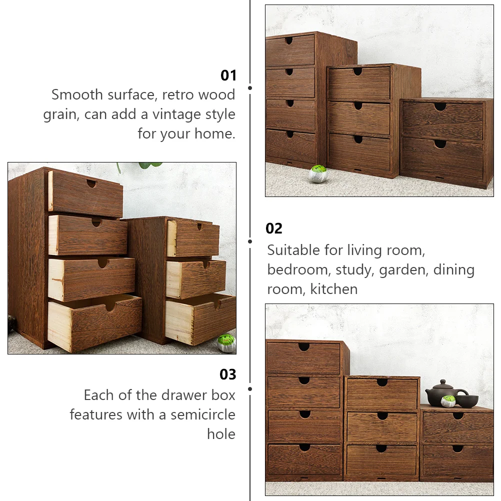 

New Desktop Drawer Box Rustic Layer Drawers Multi Storage Jewelry Wood Table Wooden File Desk Cabinet Dresser Organizer Makeup S