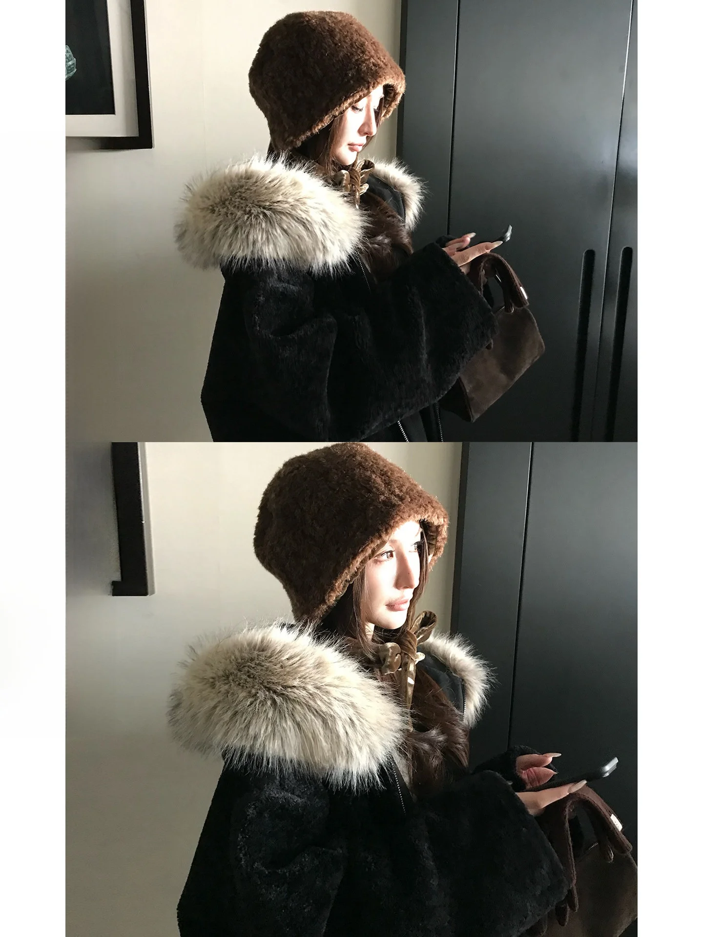 

Женская куртка Skk Store Iceland Polar Night с капюшоном и воротником из искусственного меха, экологичная, из кожи с интегрированным мехом, для активного отдыха