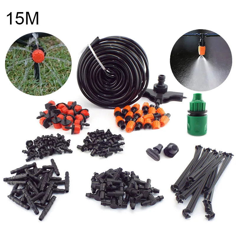 

15M Garden Watering Misting Sprayer Drip Irrigation Mist Fog Nozzle Kit Micro Sprinklers System Diy Self Watering System Dripper