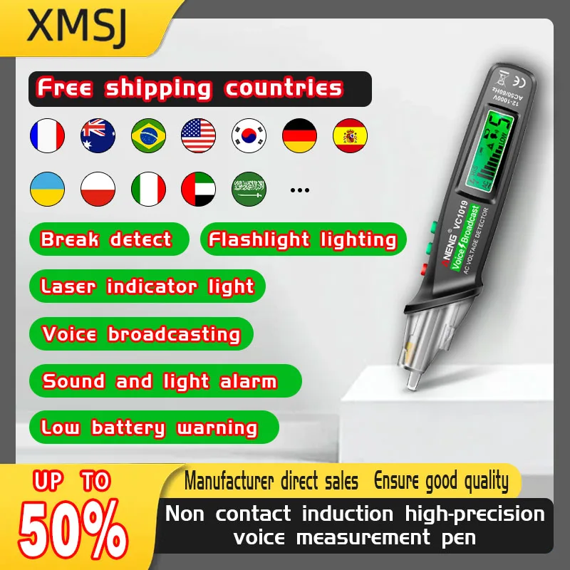 

VC1019 AC Voltage Detector Circuit Tester Pen-type Voltage Tester NCV Electrical Pen Tester Line Detection Smart Test Pen