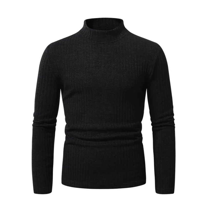 2024 Autumn New Sweater Men's High Collar Elastic Knit Fried Dough Twists Pattern Casual Versatile Top Tight and Warm