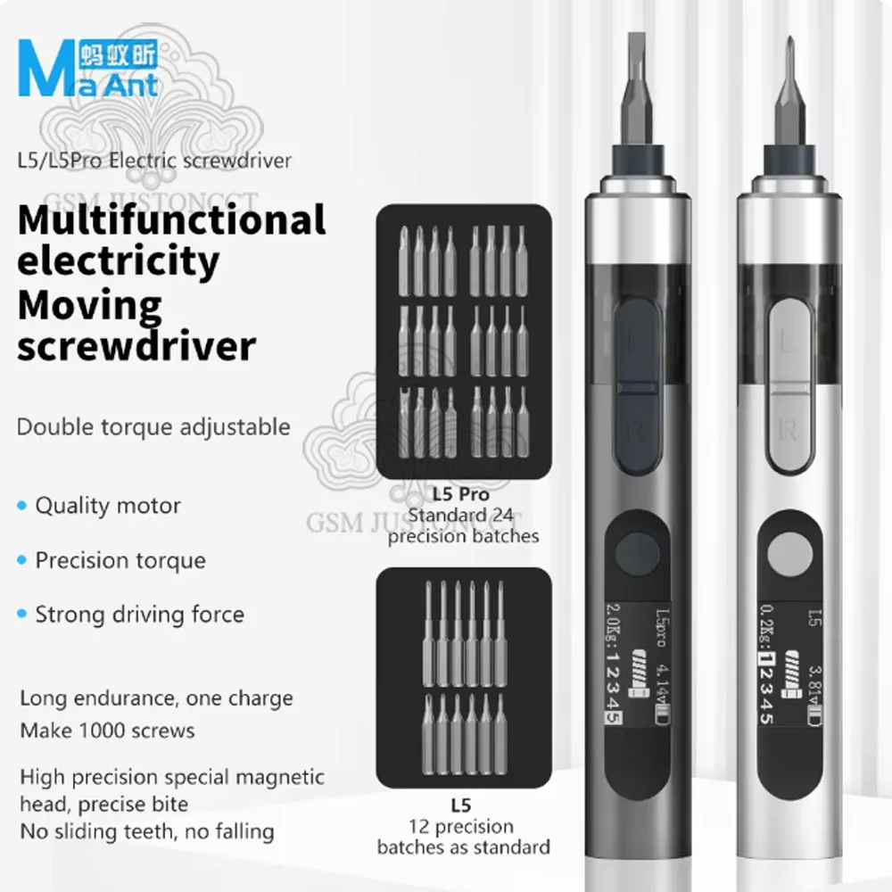 Obeng Listrik Cerdas MaAnt L5 Pro dengan Penyesuaian Torsi Ganda Cocok untuk Peralatan Rumah Tangga dan Alat Perbaikan Ponsel