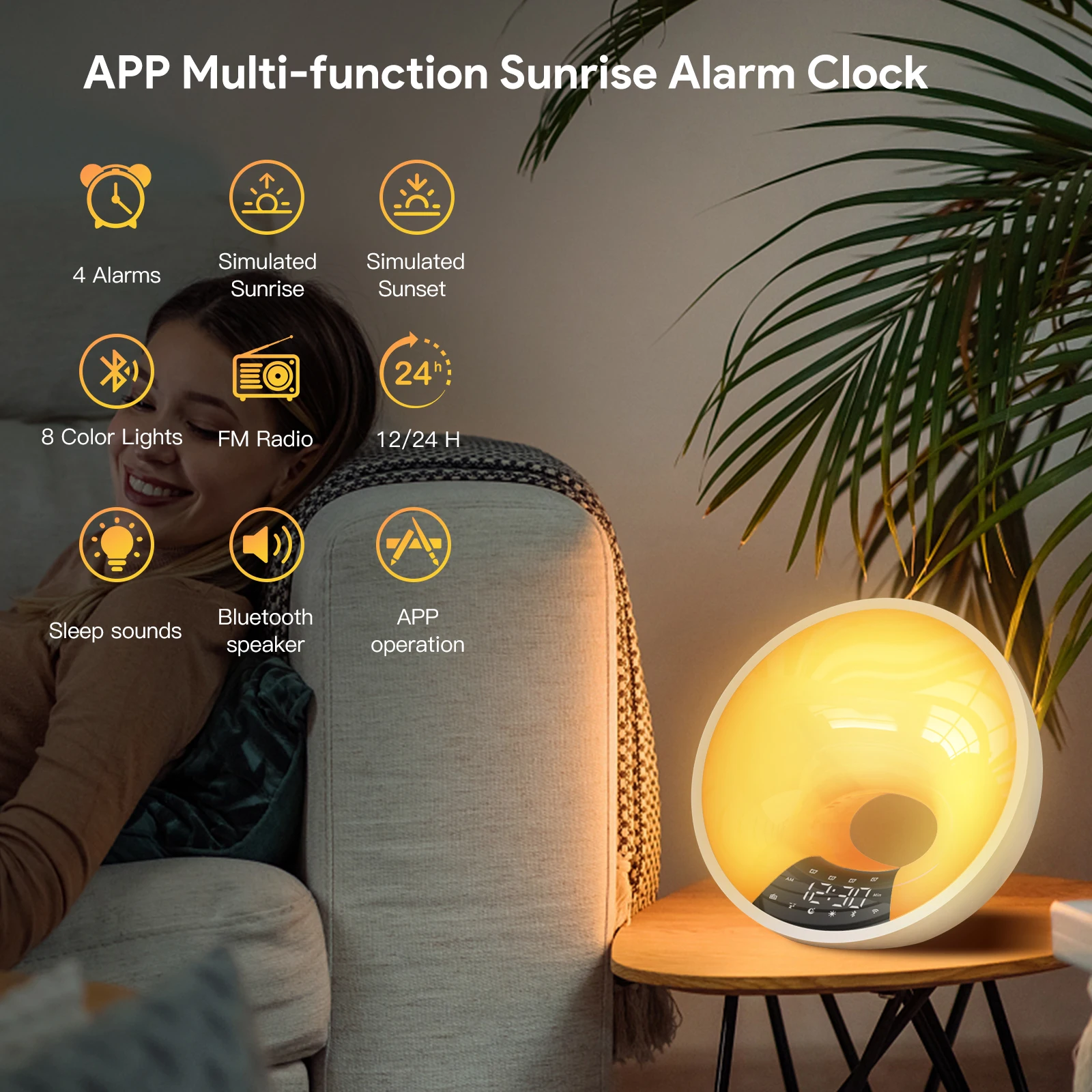 EDUP Smart Multifunctional Christmas Wake up White Noise Sunrise Light Alarm Clock Best Gift for Everyday Companionship