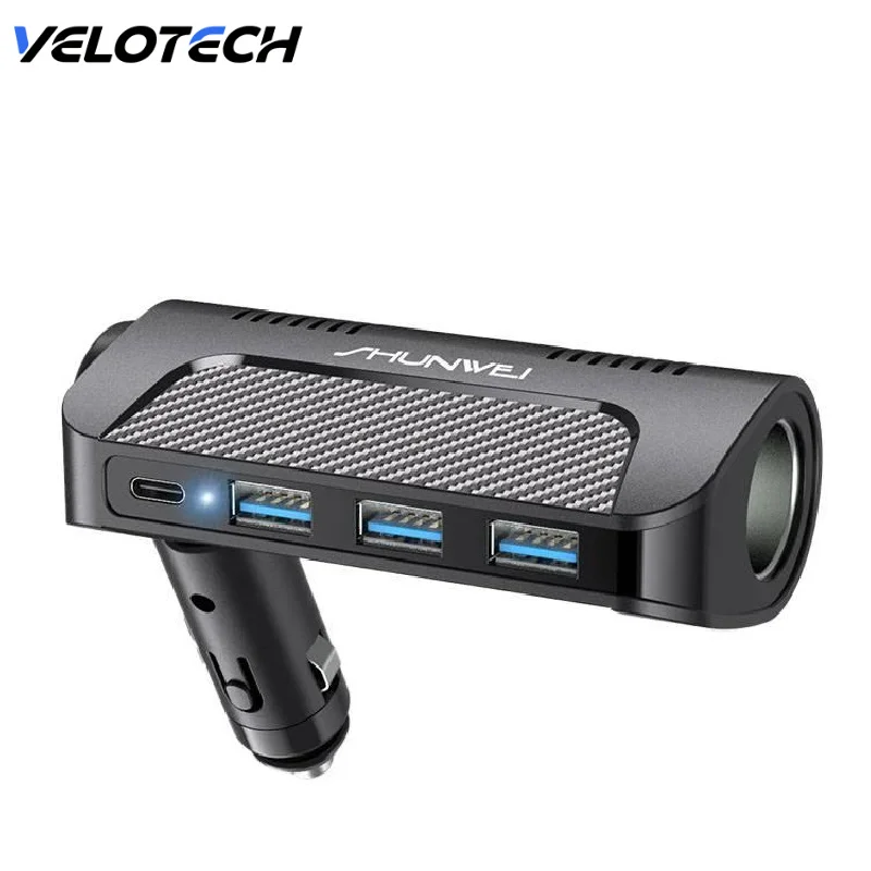 

Car Charger 4 Ports USB Fast Type C Charging Rotatable Cigarette Lighter Socket
