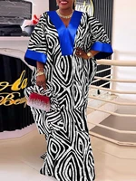 Plus Size 5XL VONDA Women Vintage Maxi Dresses Flare Sleeve Satin Sundress V-Neck Printing Patchwork Long Vestidos Party Robe - Image 3
