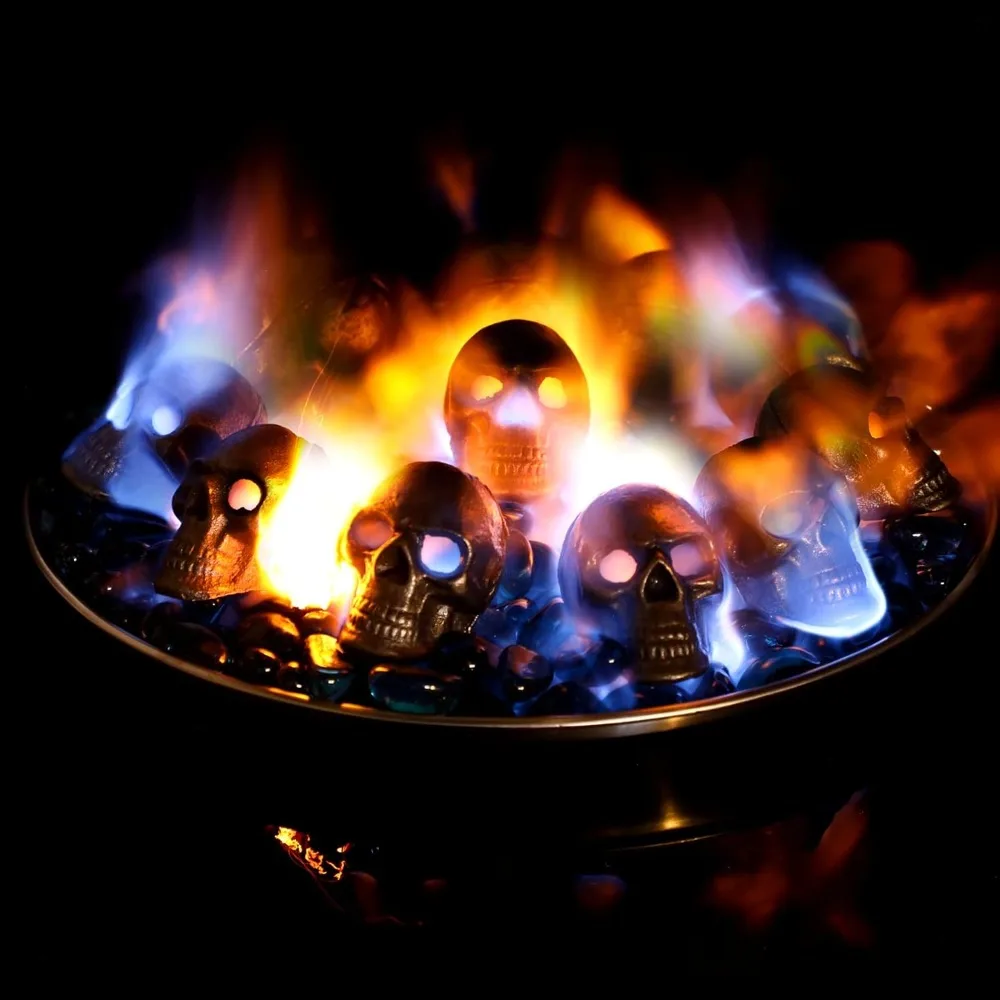 

Shimeyao 12 шт. огнестойкий череп для костра на Хэллоуин, имитирующий человеческий череп для внутренних и уличных каминов, огнеупорные металлические огненные ямы