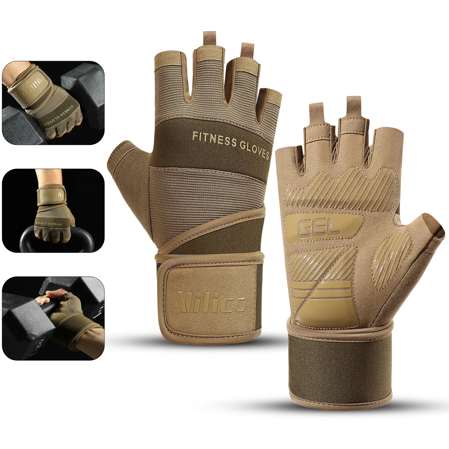 Cycling Gloves Half Finger Gym Weightlifting Dumbbell Training Anti-Slip Fitness Gloves Workout Crossfit Exercise Gloves