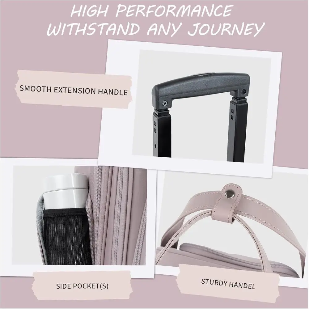 Mala de mão multifuncional rosa de 16 polegadas com rodas para viagens e negócios femininos