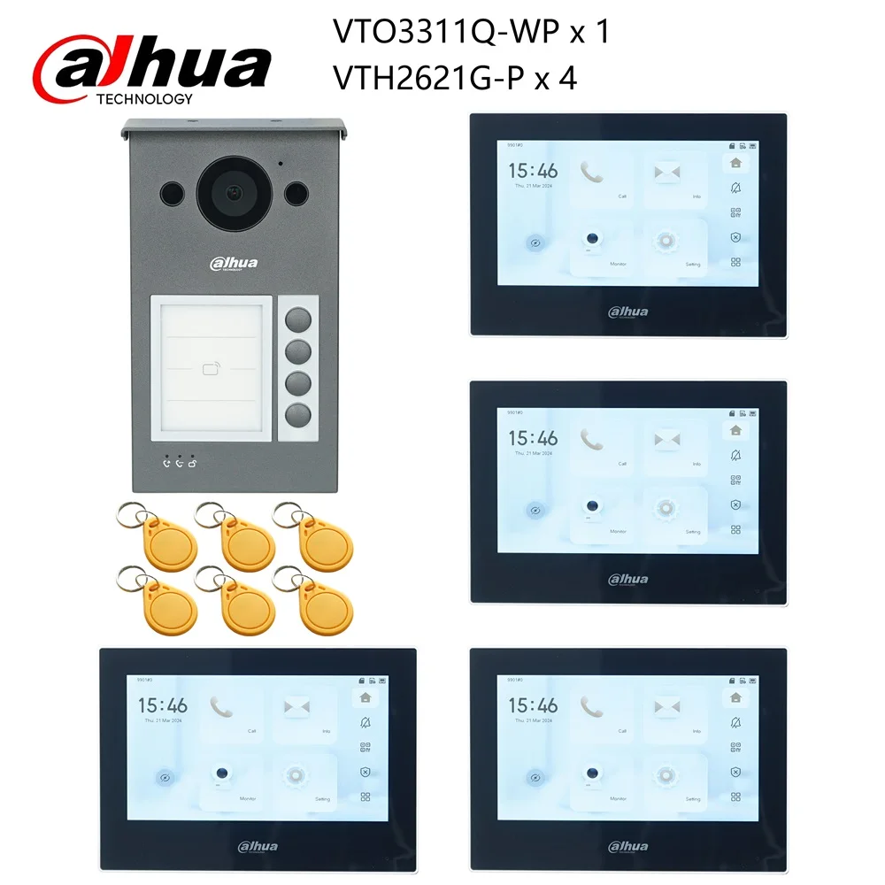 Dahua Multi-Language IP Video Intercom KIT,VTO3311Q-WP & VTH2621G-P, phone app, Door bell 1, 2, 3 ,4 buttons are adjustable