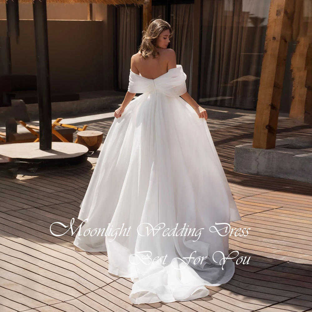 الكلاسيكية مطوي قارب الرقبة قبالة الكتف ألف خط فستان الزفاف المرأة الديكور عارية الذراعين فستان زفاف Vestidos De Novia مخصص