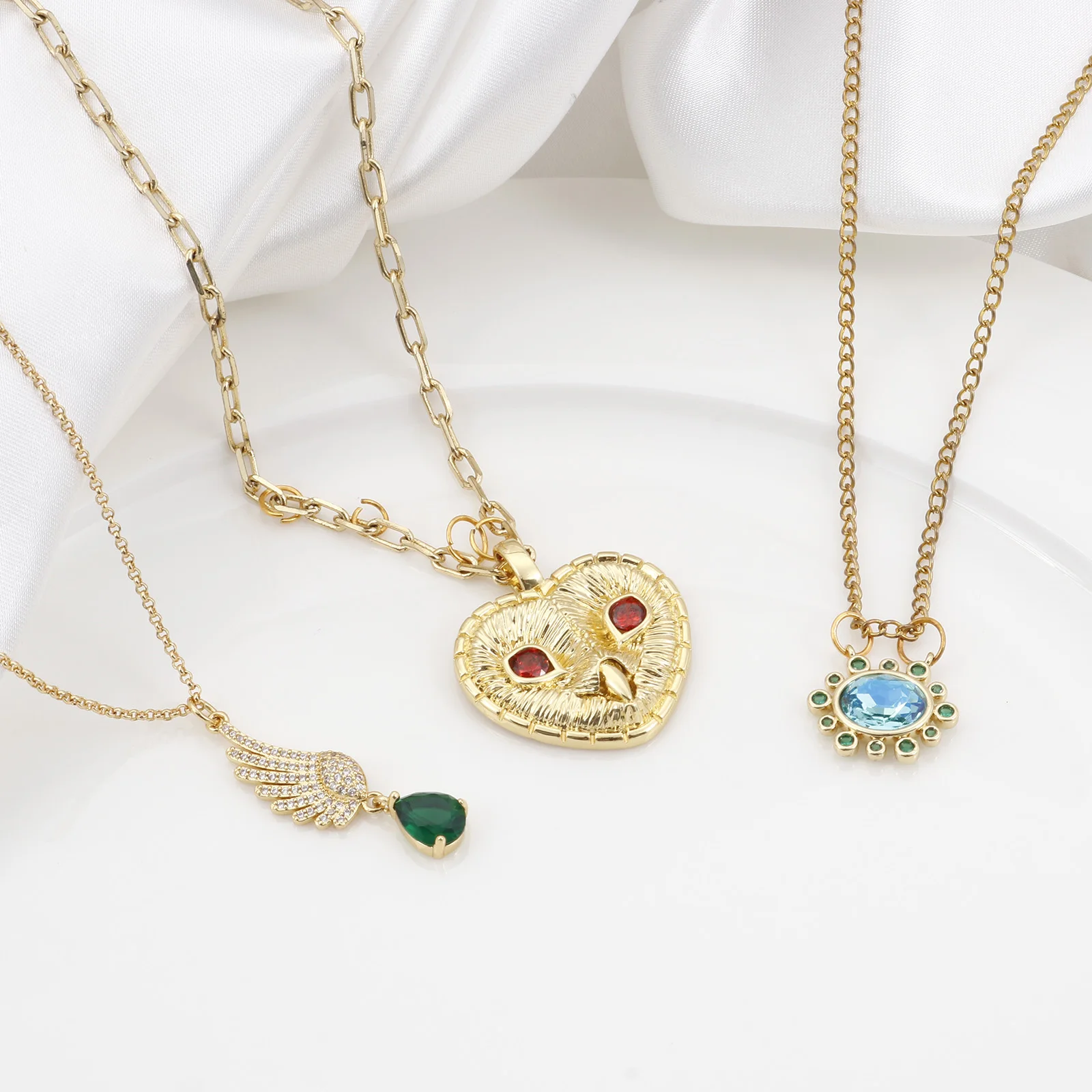 Fashion Copper Micro Pave Charms Gold Color Heart Wings Multicolour Cubic Zirconia Pendant DIY Making Necklace  Jewelry Findings image 5