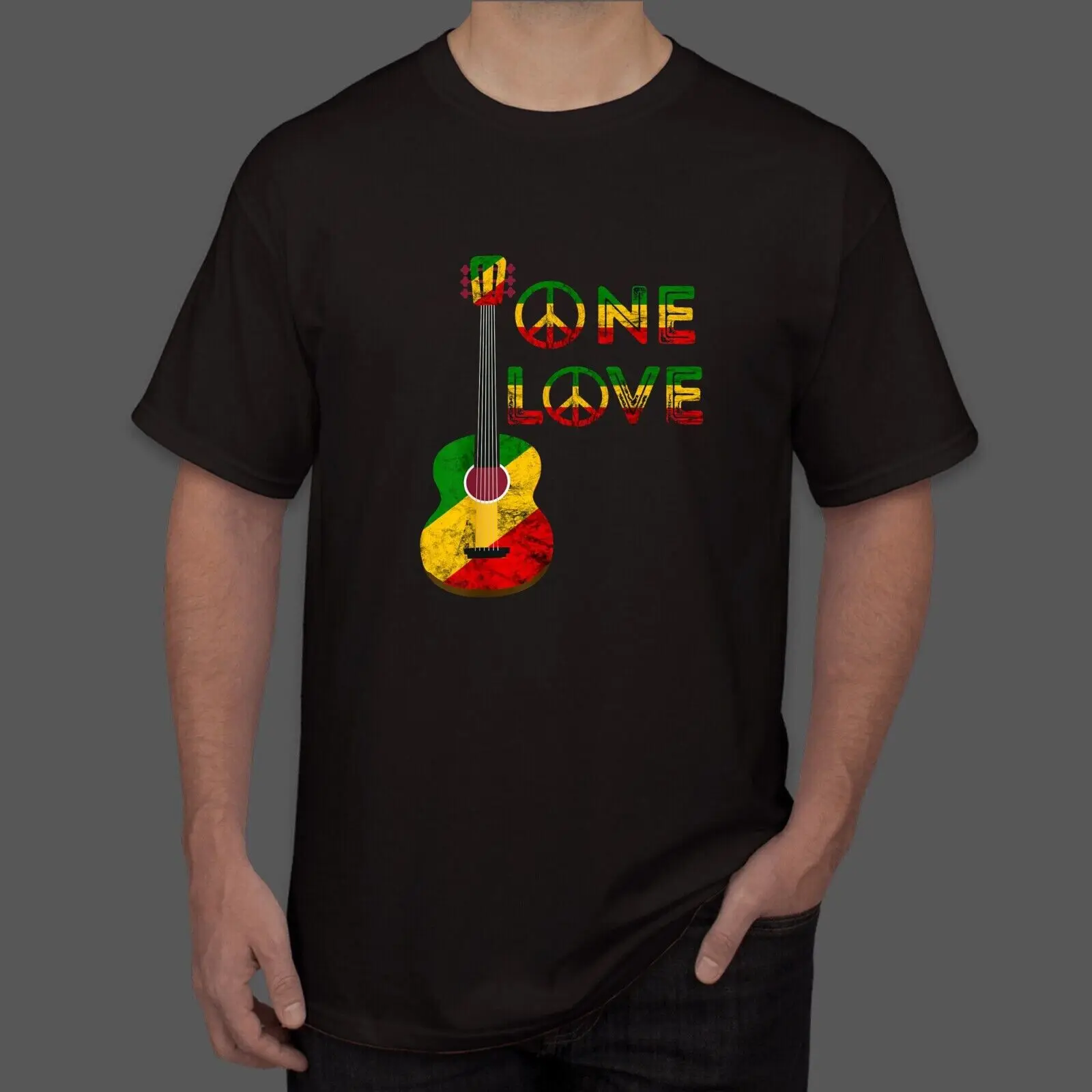 

One Love Reggae Guitar Rastafari Rasta Reggae T-Shirt S-3XL Men's A1and women's T-shirts