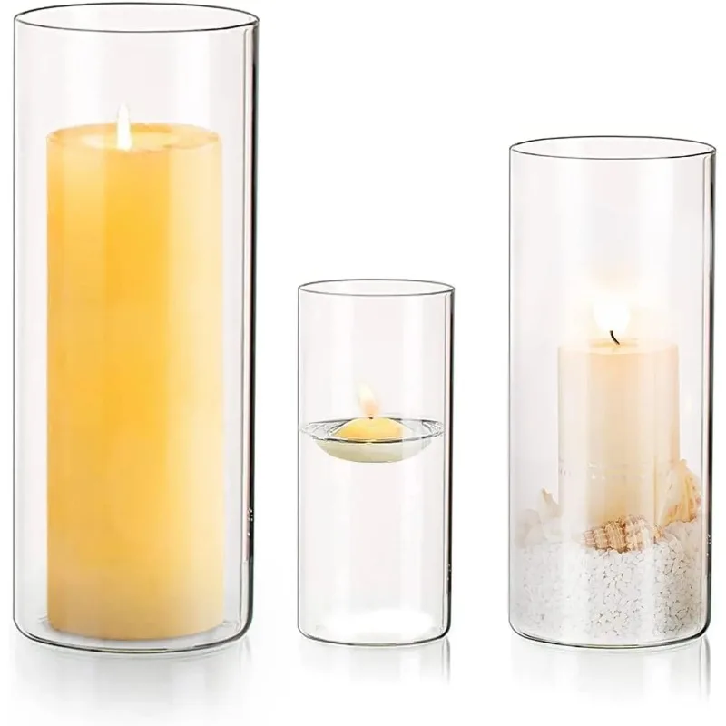 

Cylinder windproof glass candle holder wedding glass candle holder glass tea light candle jar home decoration
