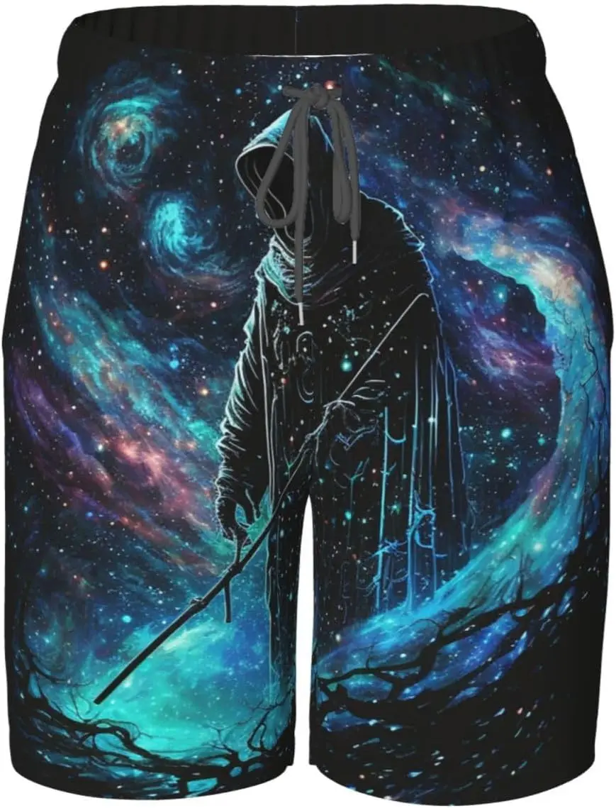 Grim Reaper Sickle Cloak Galaxy Dark Boys Swim Trunks Swim Board for Teen Kid Shorts Surf Swimming Beach Trunks Large Black
