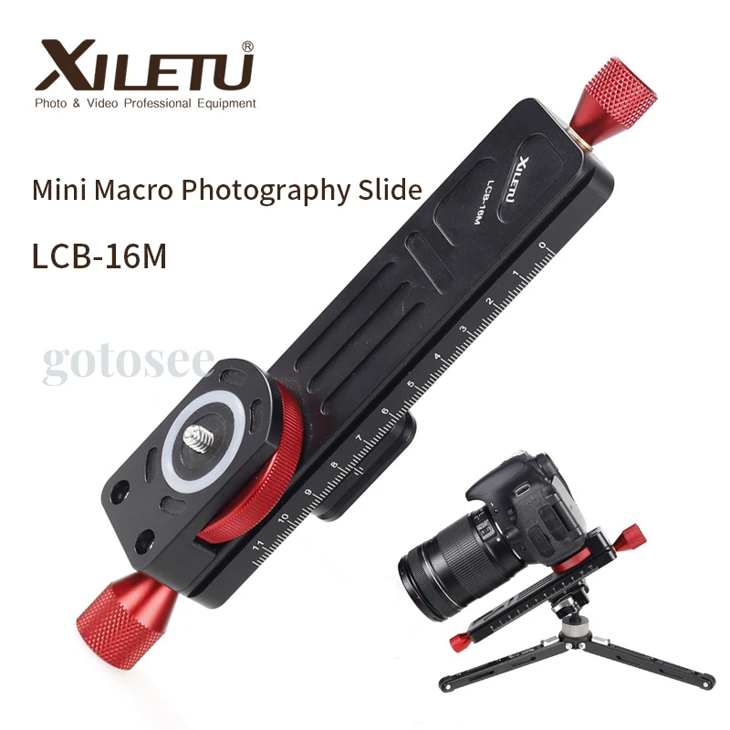 XILETU LCB-16M Mini Macro Photography Rail Slider Quick Release Plate Holder Gear Slide for Camera Tripod Time-lapse ARCA SWISS