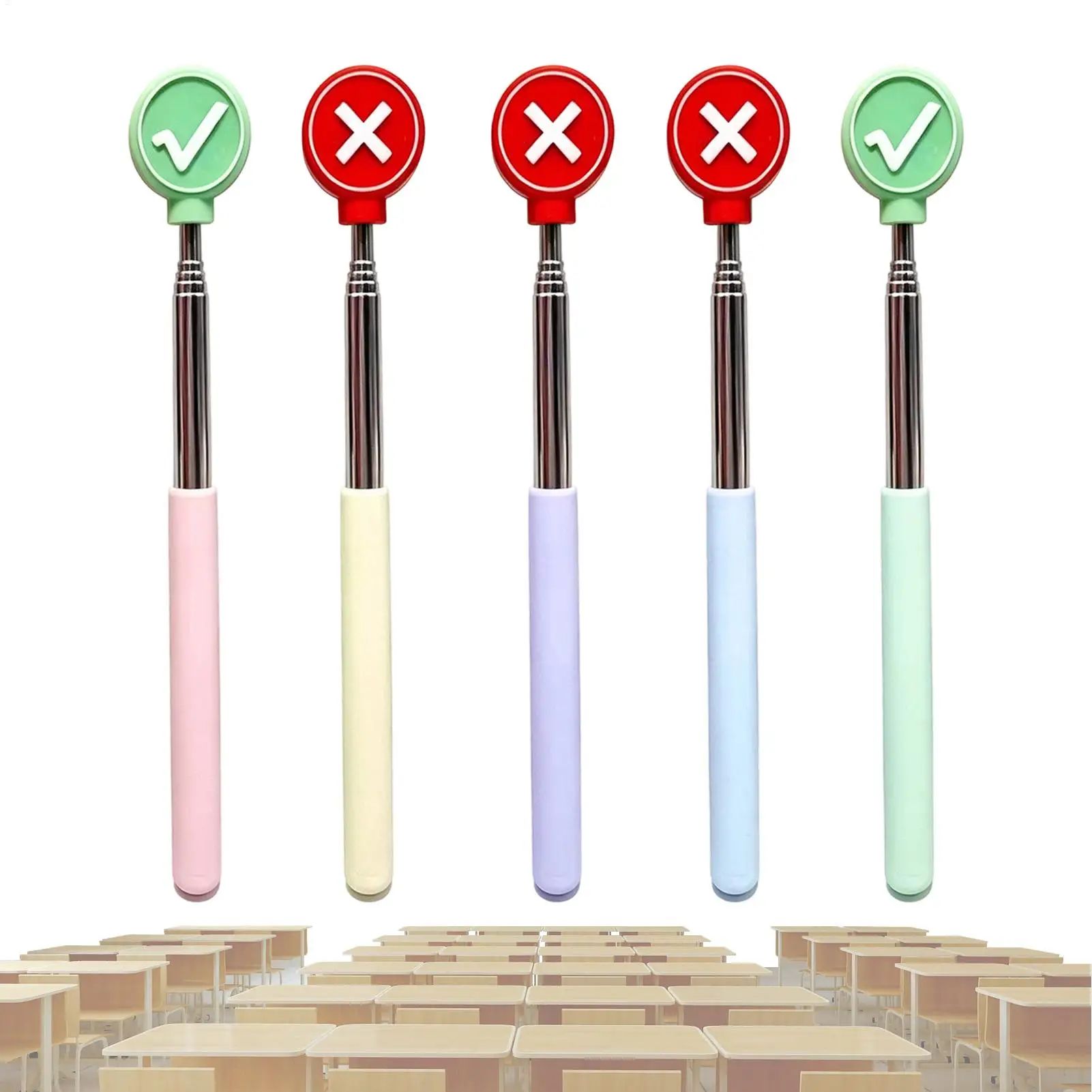 5 Pieces Teacher Pointer Stick Double Sided True/False Identification Guiding Stick Telescopic Non-slip Pointing Tool