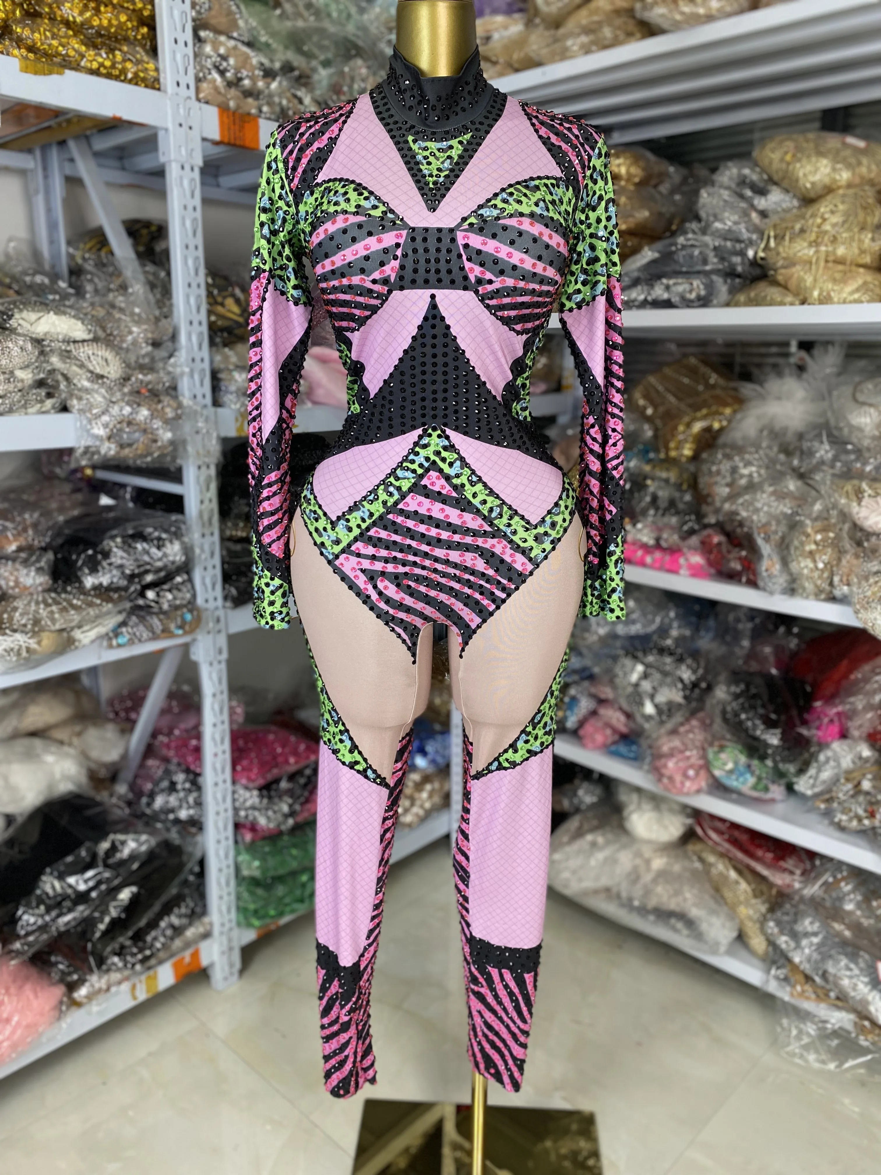 

Женские эластичные комбинезоны из спандекса со стразами и принтом, платье для ночного клуба, вечерние костюмы для выступлений, бесплатная доставка