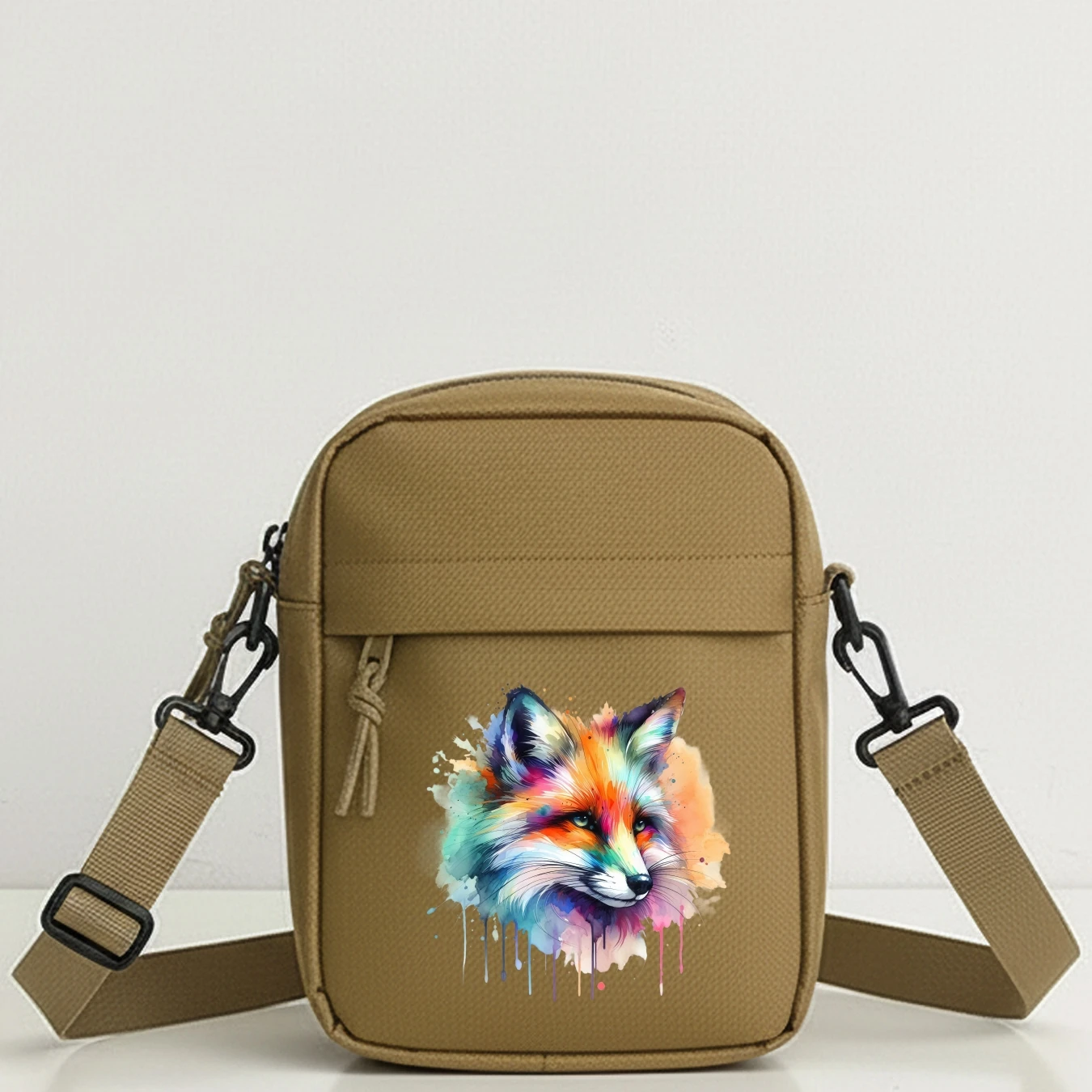 Rainbow Fox Print Shoulder Bag for Men, Large Capacity Crossbody, Detachable Strap Travel Tote, Casual Work Messenger Bag