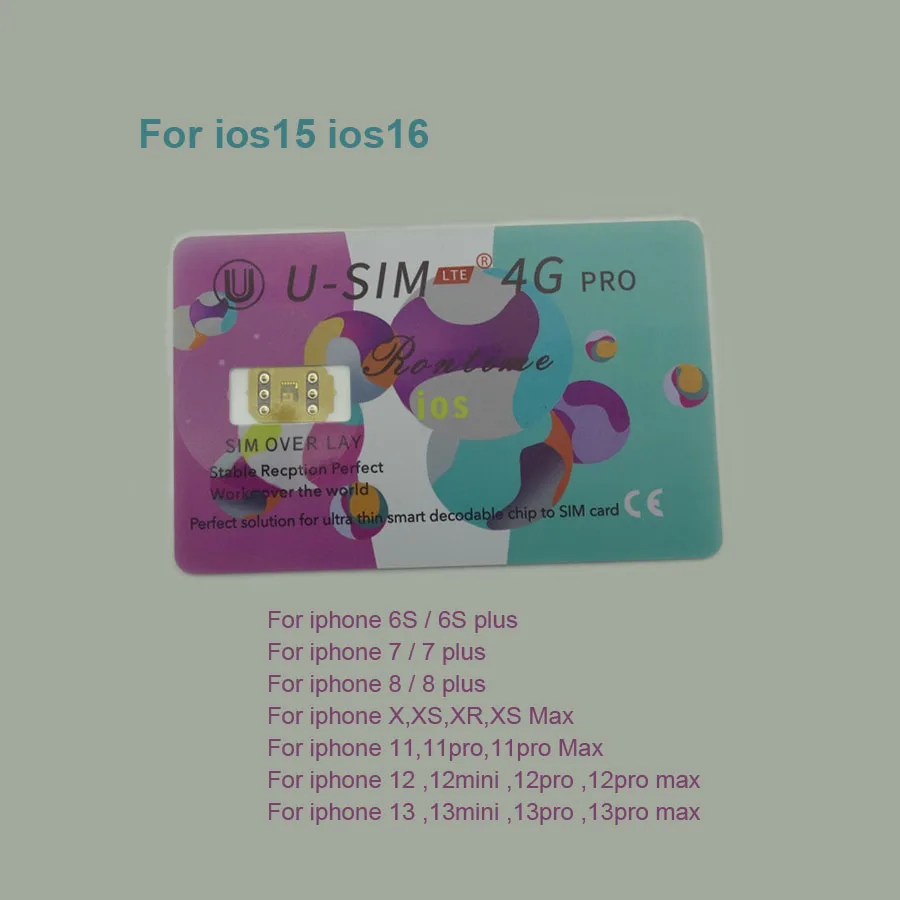 1pc U-SIM 4G Pro Unlock SIM Card For IPhone 6S 7 8 Plus X XR XS Max 11 pro 11pro MAX 12 12mini 12pro 13 Series For ios15 ios 16