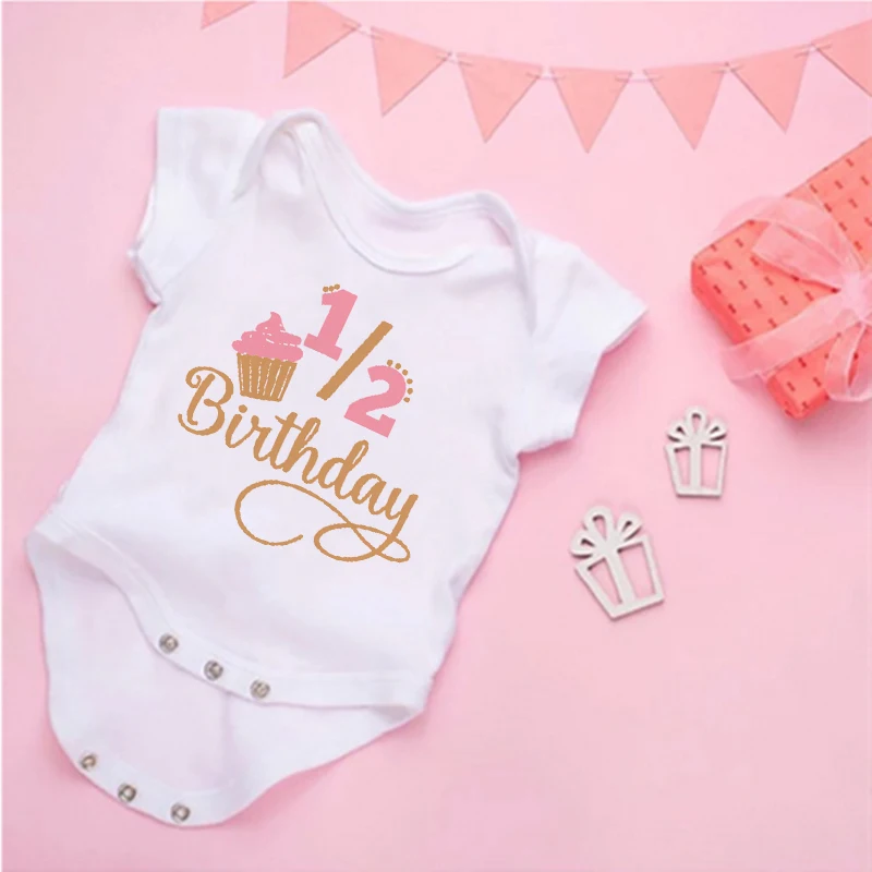 Summer Newborn Infant Baby Clothes Ice Cream 1/2 Birthday  Toddler Jumpsuits Boys Girls Birthday Party Short Sleeve Outfits Gift