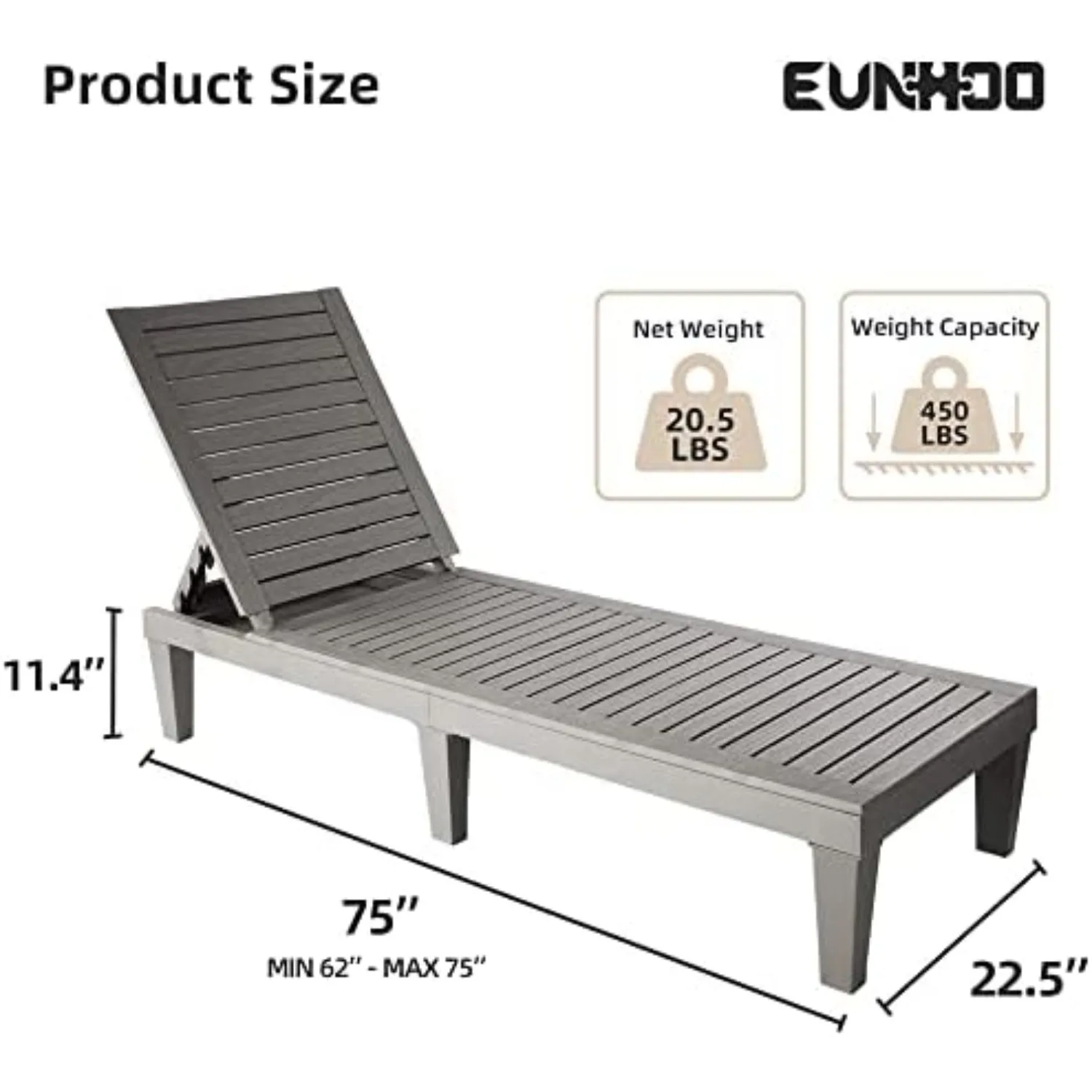 Outdoor Chaise Lounge Set of 2, Adjustable Pool Lounge Chair with 5 Positions Backrest, Waterproof Sun Loungers for