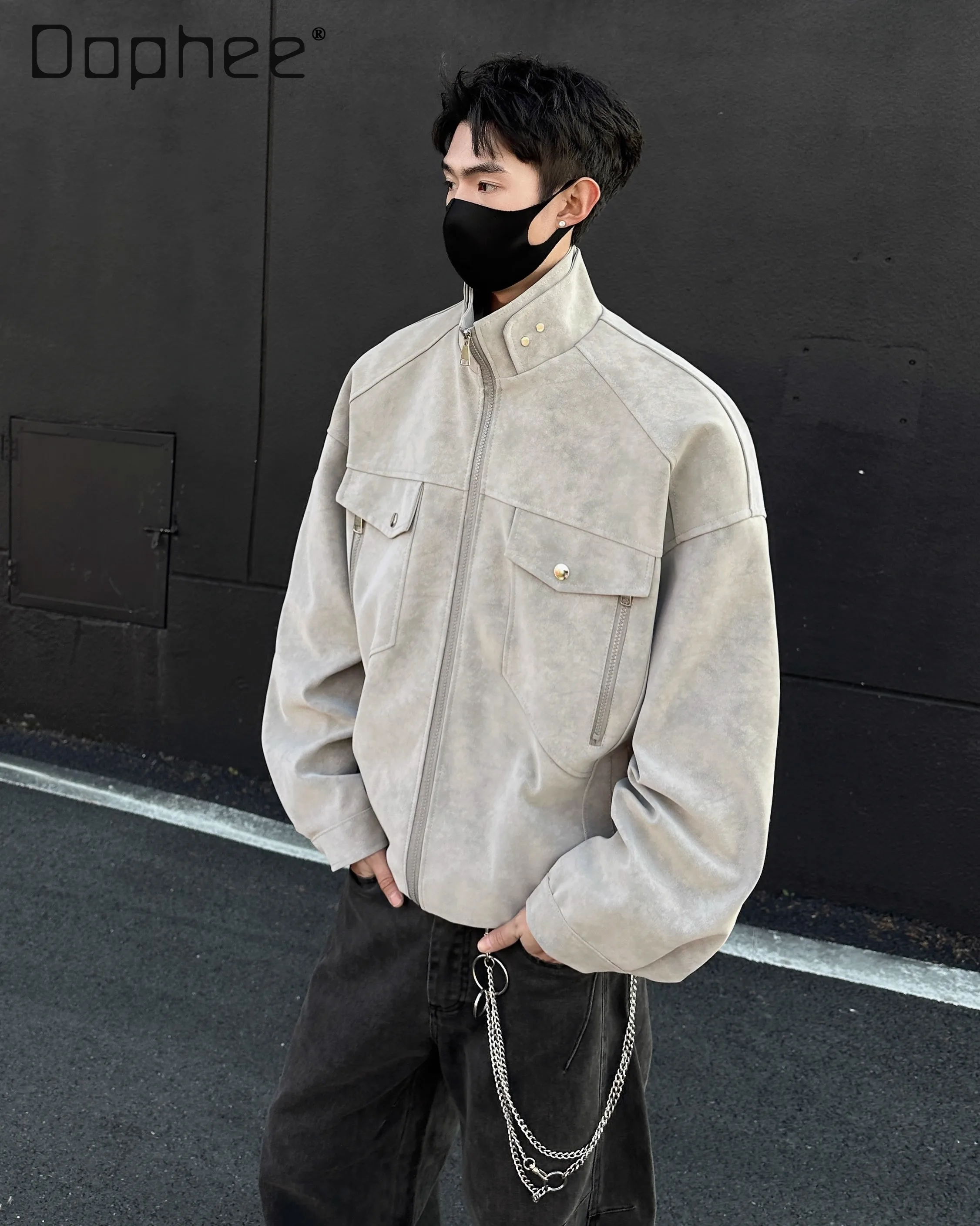 

Осенне-зимняя мужская серая, черная стеганая кожаная куртка в американском стиле, рабочая одежда в стиле ретро, бежево-коричневая куртка из искусственной кожи