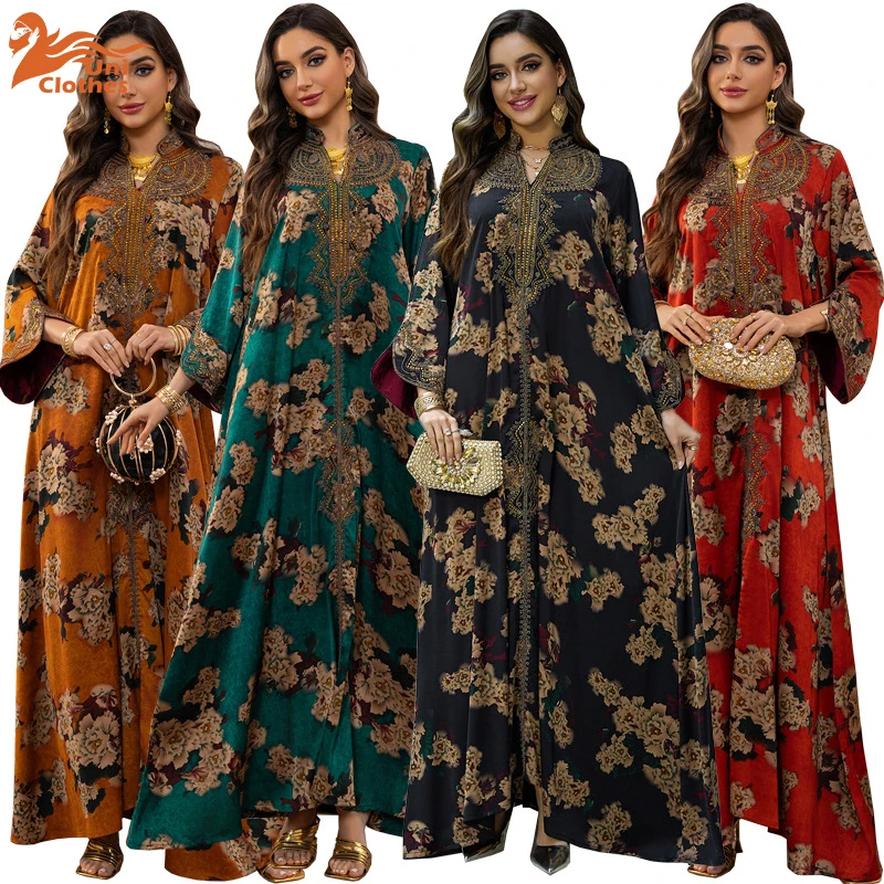

UNI Muslim Eid Women Jalabiya Eid Dress Embroidery Diamond Abaya Party Dresses Luxury Abaya Caftan Kaftan Elegant Long Robe