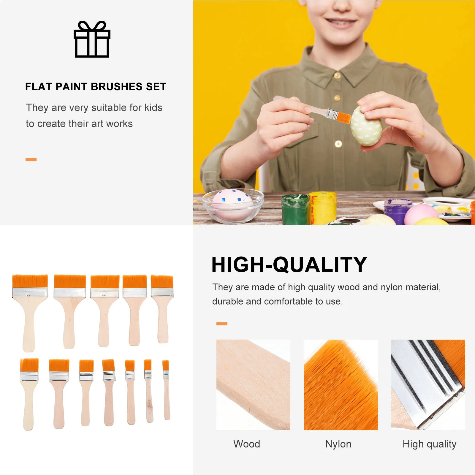 

12Pcs Oil Painting Brush Wooden Nylon Hair Flat Paintbrush DIY Kids Drawing Art Brush Set Flat Paint Set Professional Paint