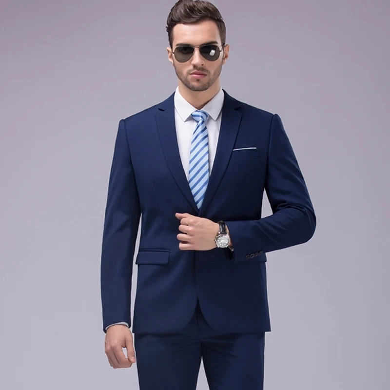 Men\'s Dark Green Suit Two-Piece, Asian Sizes Slim Dress Jacket and Pants,Wedding / Party Blazer Coat+Trousers Red Blue Black