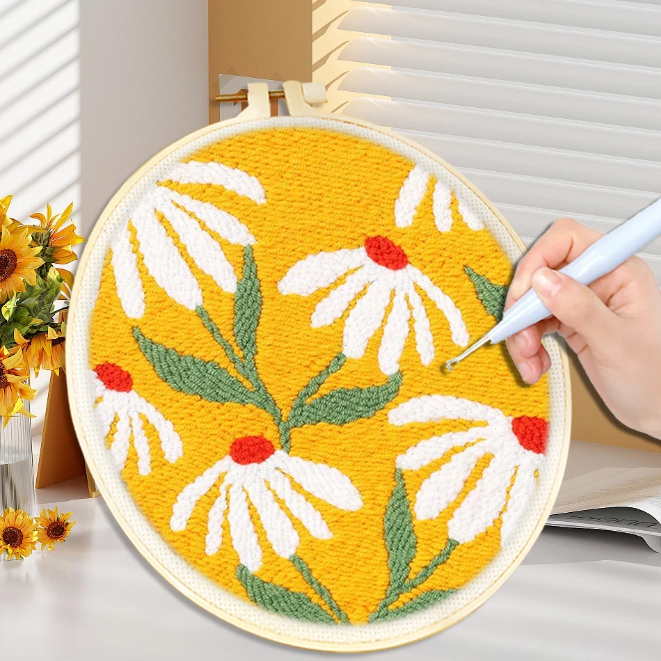 

CHENISTORY Flower Punch Needle Embroidery Kit for Beginners Adults Soft Yarn Needlework Wall Painting Craft Home Decor
