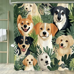 1 piece Cartoon Cat Shower Curtain, Cute Cat and Dog Bathroom Decorative Curtain, Home Printed Polyester Curtain with Hooks