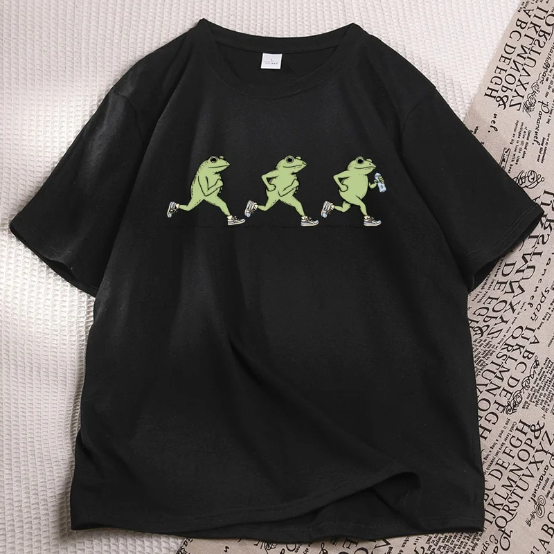 Funny Jogging Frogs T-shirts Running Tshirt Toad Printed Tees Casual Cotton Short Sleeve Round Neck T Shirt Summer Comfortable