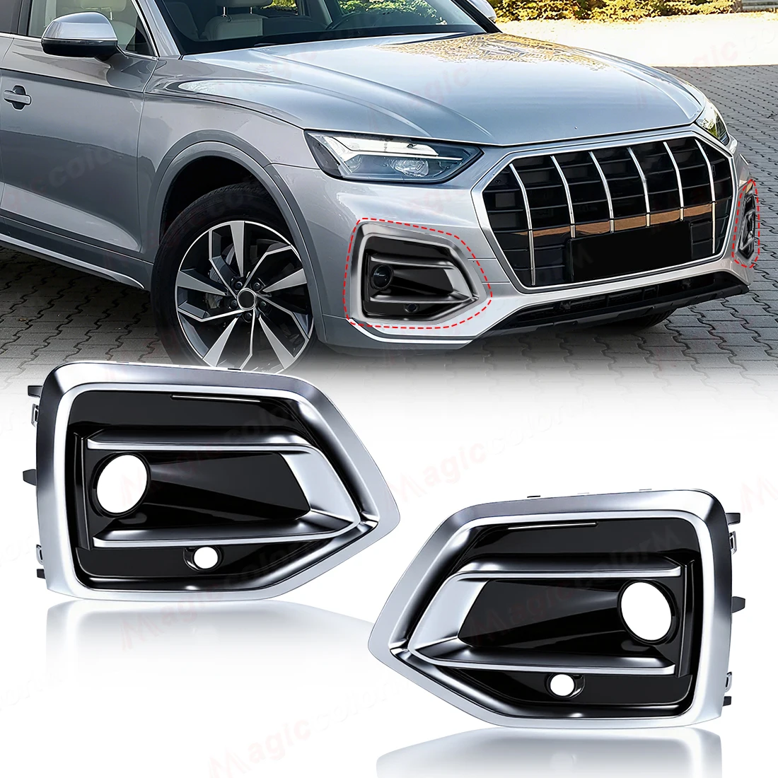 

Для Audi Q5 FY 2021 2022 2023 2024, автомобильные аксессуары, передний бампер, матовая противотуманная фара, крышка решетки 80A807679AF 80A807680AF