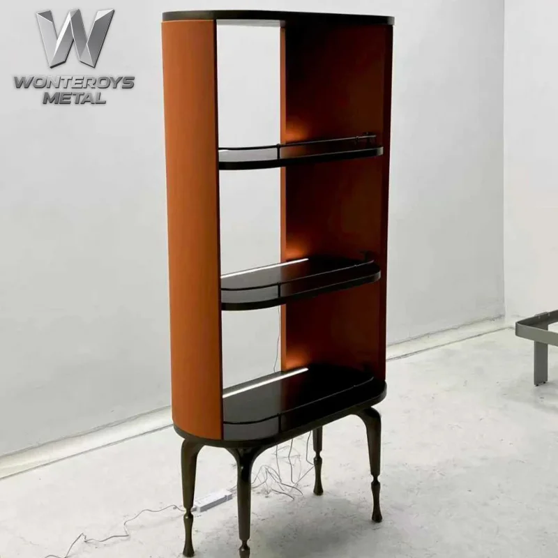 custom.Custom Modern Orange Metal Display Cabinet with LED Light Luxury Curio Cabinet Living Room Hotel Hall