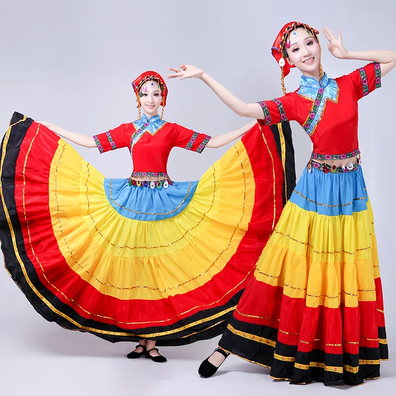 Roupa de dança tradicional Yi, estilo nacional, antigo dancewear étnico, vestido de dança mongol, saia prática folclórica