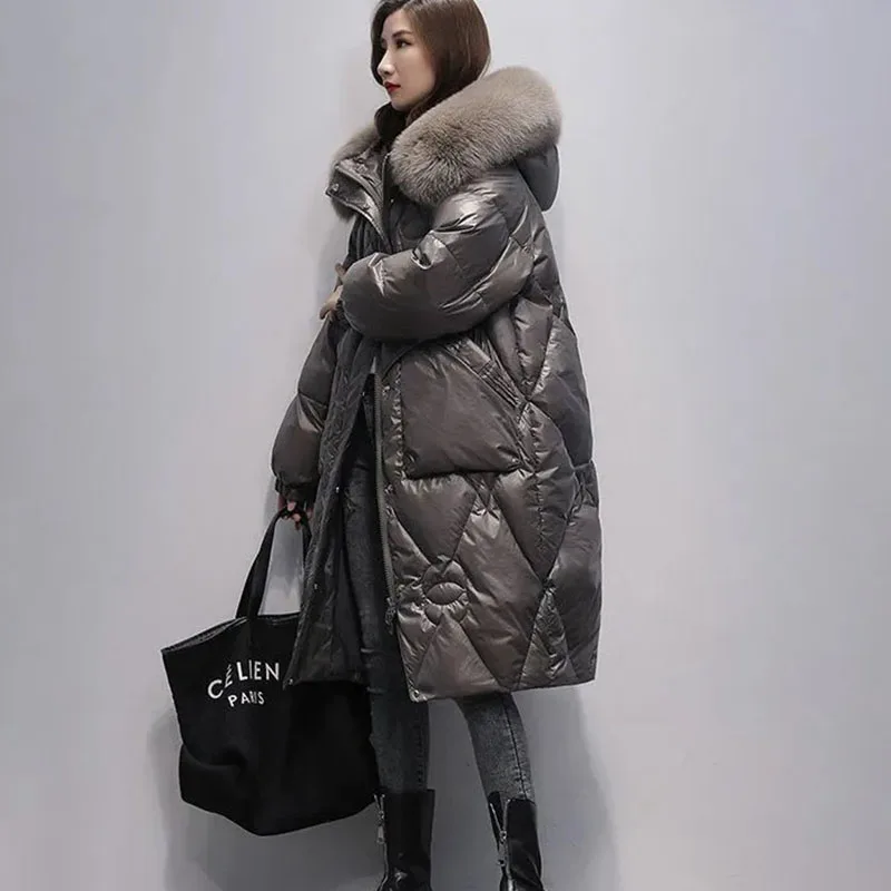 

New Big Fur Collar Down Cotton Coat Women Winter Jacket Long Hooded Parker Overcoat Female Casual Quilted Jackets Maternity Wear