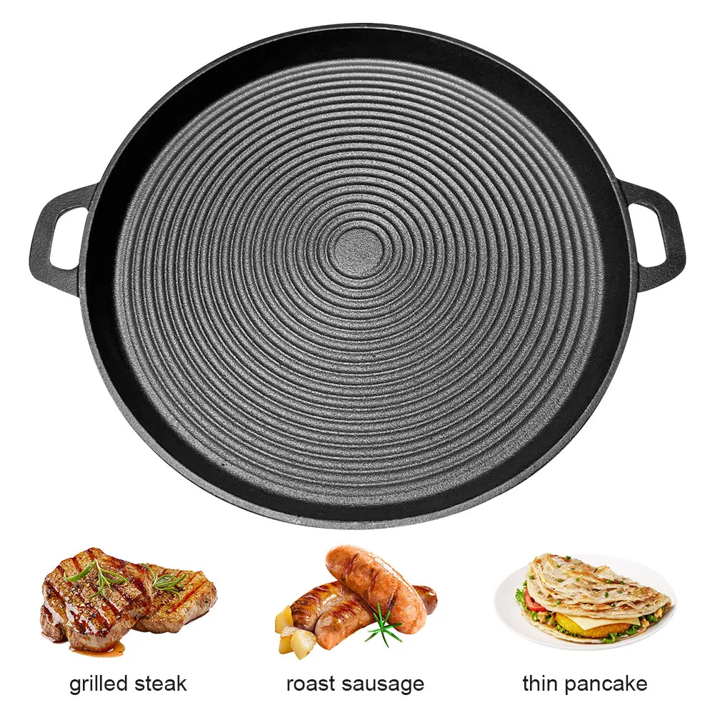 

34cm Cast Iron Frying Pan Non-stick Round Griddle for Gas Stove Grill Plate for Household Outdoor Travel Camping