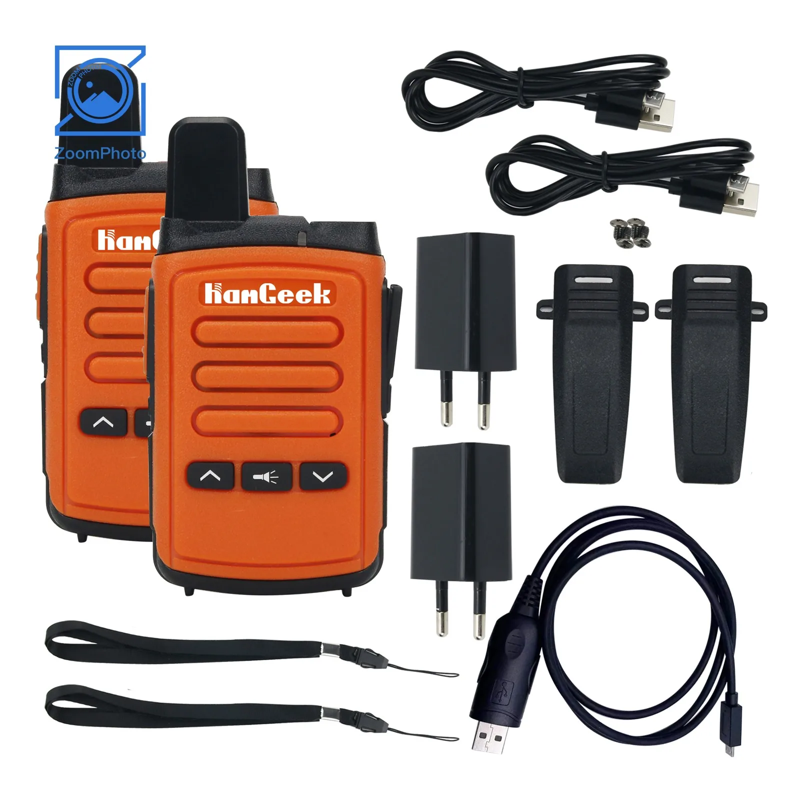 HamGeek-Mini9300 Mini Walkie Talkie, Orange, Black, 1-10km, UHF Radio for Hotel, Shopping Mall, 8W, 16CH, 2Pcs