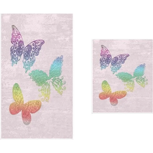 Land Of dowry Butterflies 2'li Bath Mat Pad