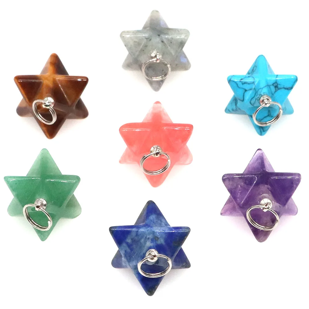 

Natural Stone Merkaba Star Pendant Reiki Healing Crystals For DIY Necklace Chakra Wiccan Energy Gems Fashion Jewelry Accessories