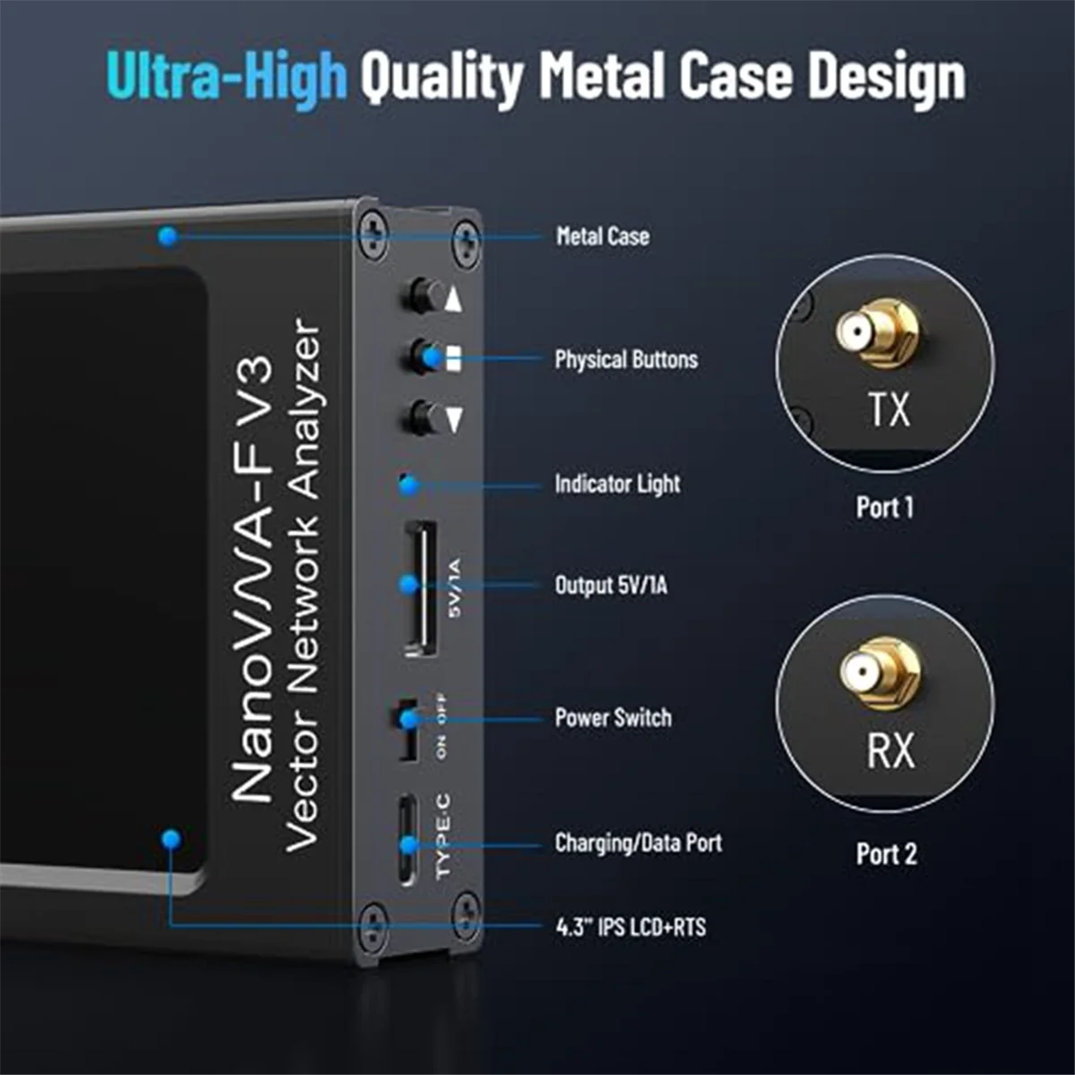 Nanovna-F V3 vectornetwerkanalysator, 1 MHz-6 GHz 4,3-inch HF VHF UHF VNA-antenneanalyzer, meet 801 scanpunten