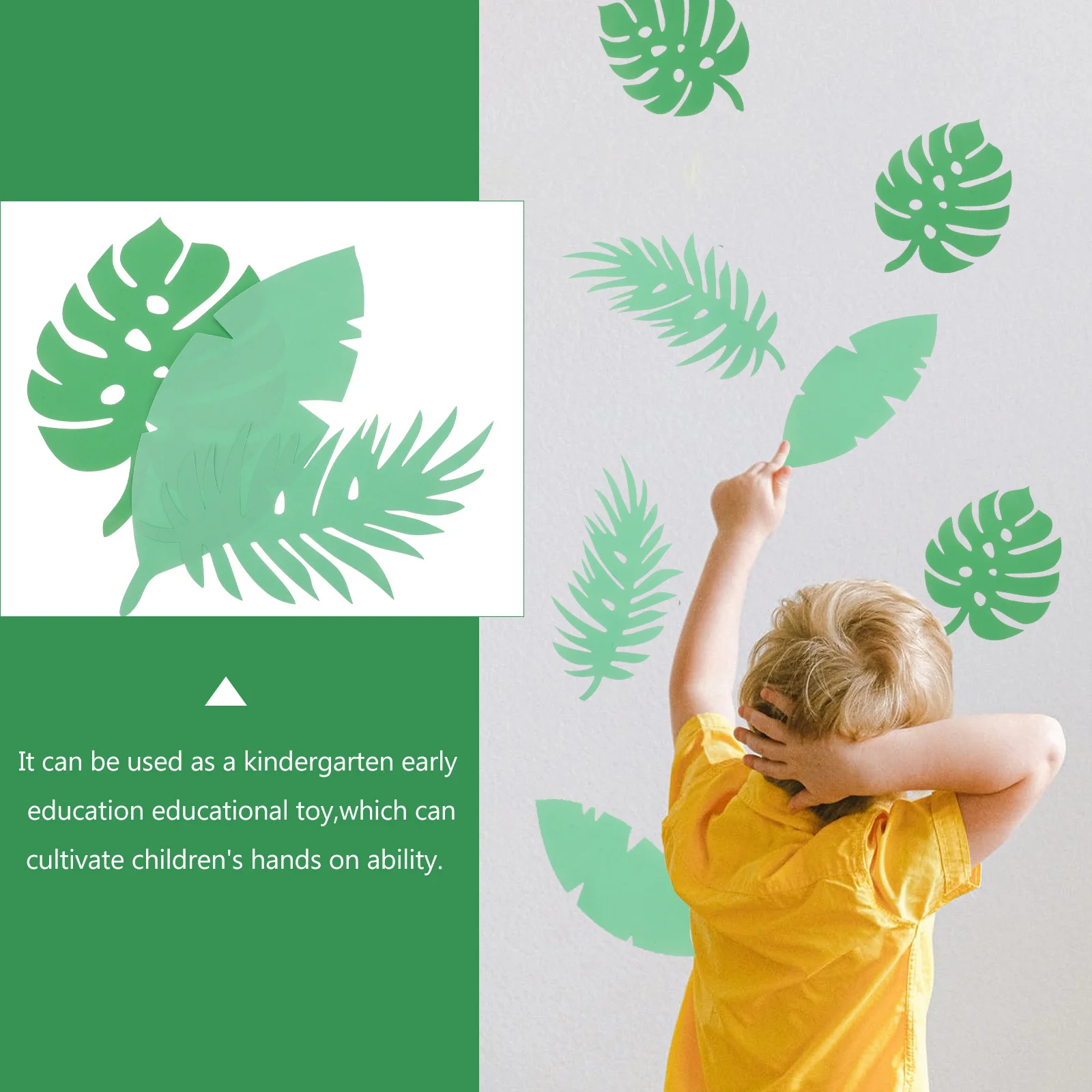 

18pcs Wall Stickers Green Leaf Shape Hawaiian Style Imitation Paper Leaves Home Decor Decoration Classroom Early Education