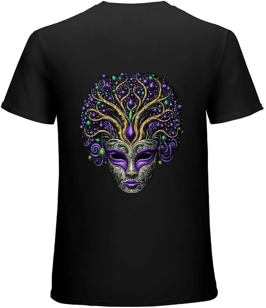 Men's T-Shirt Short Sleeve 2024 Carnival Mask Pattern Stylish and  High Quality 100%Cotton Short Sleeve