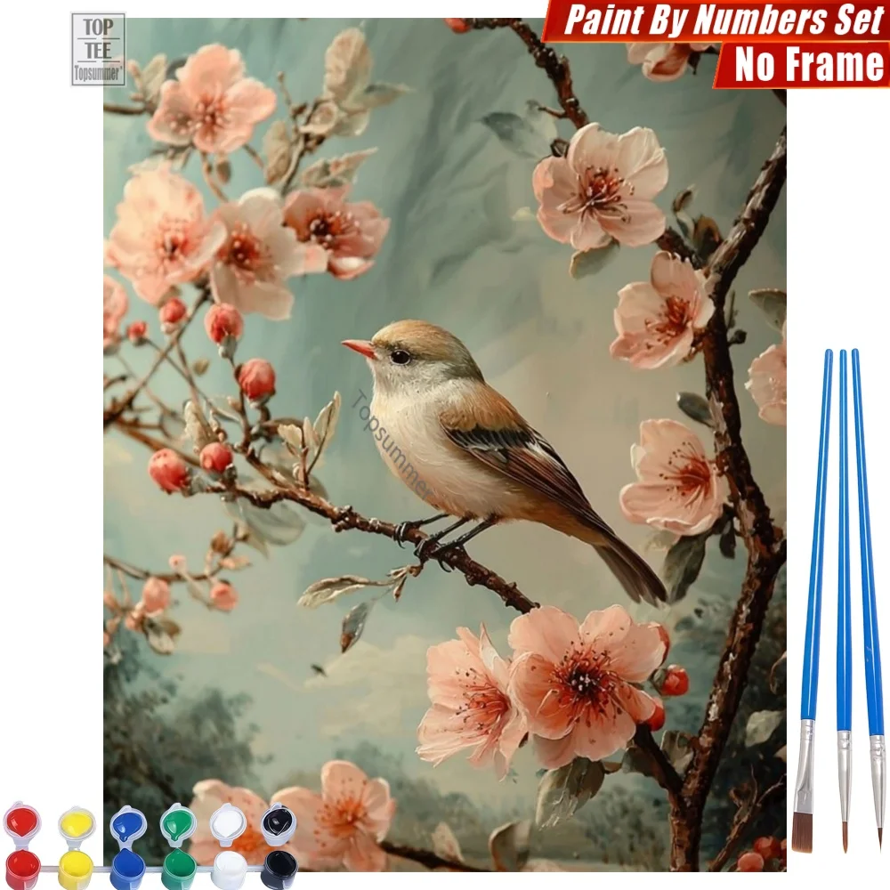 Set de Pintura por Números DIY de Flores y Pájaros Vibrantes - Flores Complementan al Pájaro, Diversión Creativa Familiar, Regalo de Cumpleaños para Abuela