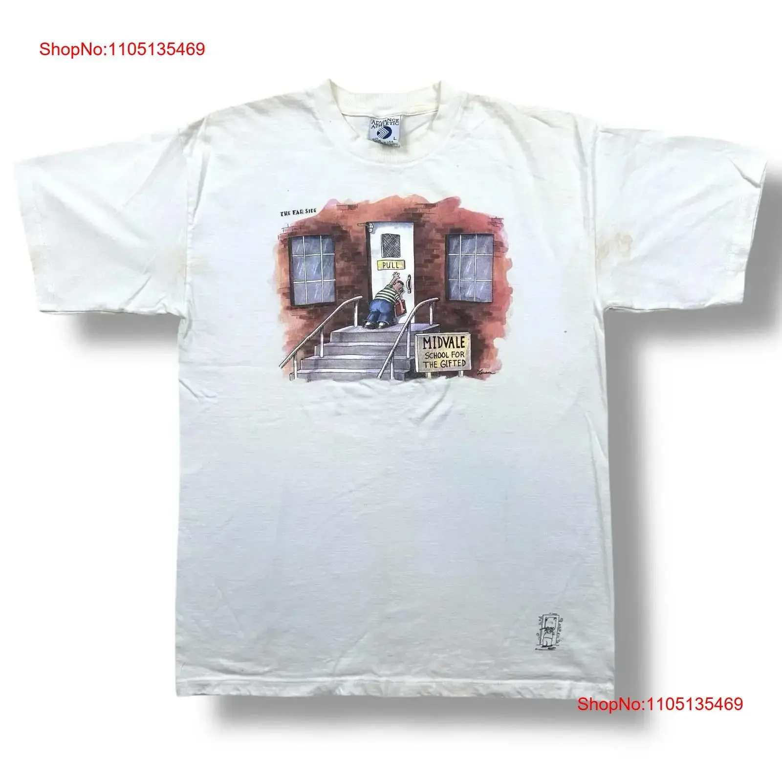 تي شيرت كلاسيكي 80s The Far Side Retro Comic مقاس مدرسي كبير عتيق مغسول ناعم قابل للتنفس قليلاً أوم للجنسين #1