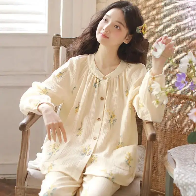 

Новые пижамные комплекты, женские пижамные комплекты с длинными рукавами, весенне-осенняя одежда для отдыха, свободный комплект из 2 предметов с корейским принтом, дешевые пижамные ансамбли, пижамы