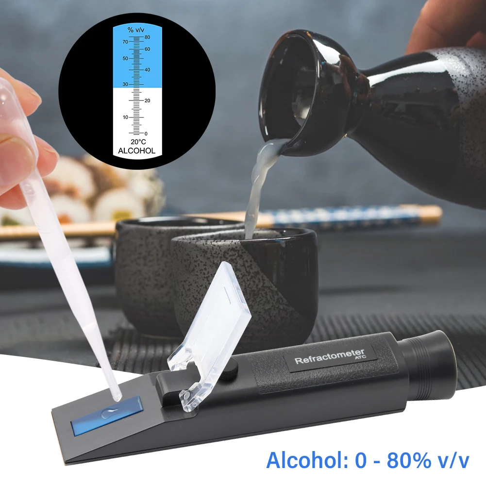 New Specialised 0-80% Alcohol Refractometer ATC Alcohol Content Tester Brew Meter Whisky Brandy Vodka Tequila Chinese Spirits